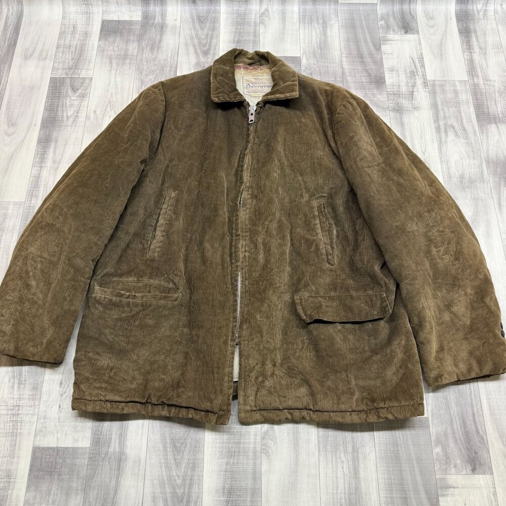 ✅ Mens L VTG Sears Utility Outerwear Brown Corduroy Jacket *Talon Zipper **FLAWS